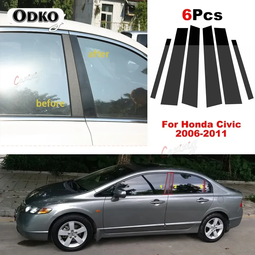 6Pcs-Car-Window-Pillar-Posts-Cover-Trim-for-Honda-Civic-2006-11-Center ...