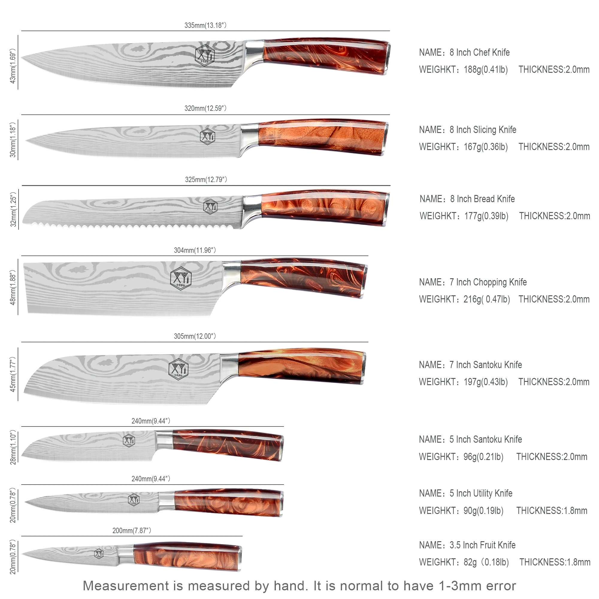 XYJ Portable Chef Knife Set Professional, Since 1986, Chef Knife