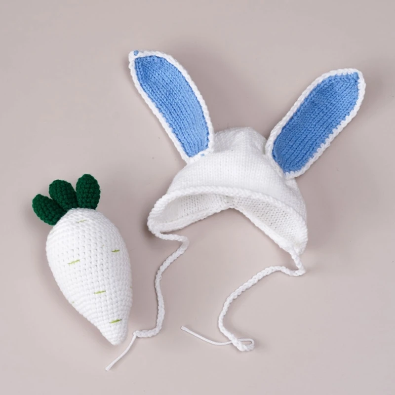 

Newborn Photography Props Baby Photo Props Rabbit Ears Hat Carrot Toy Baby Knitted Costume Suit for Boys Girl