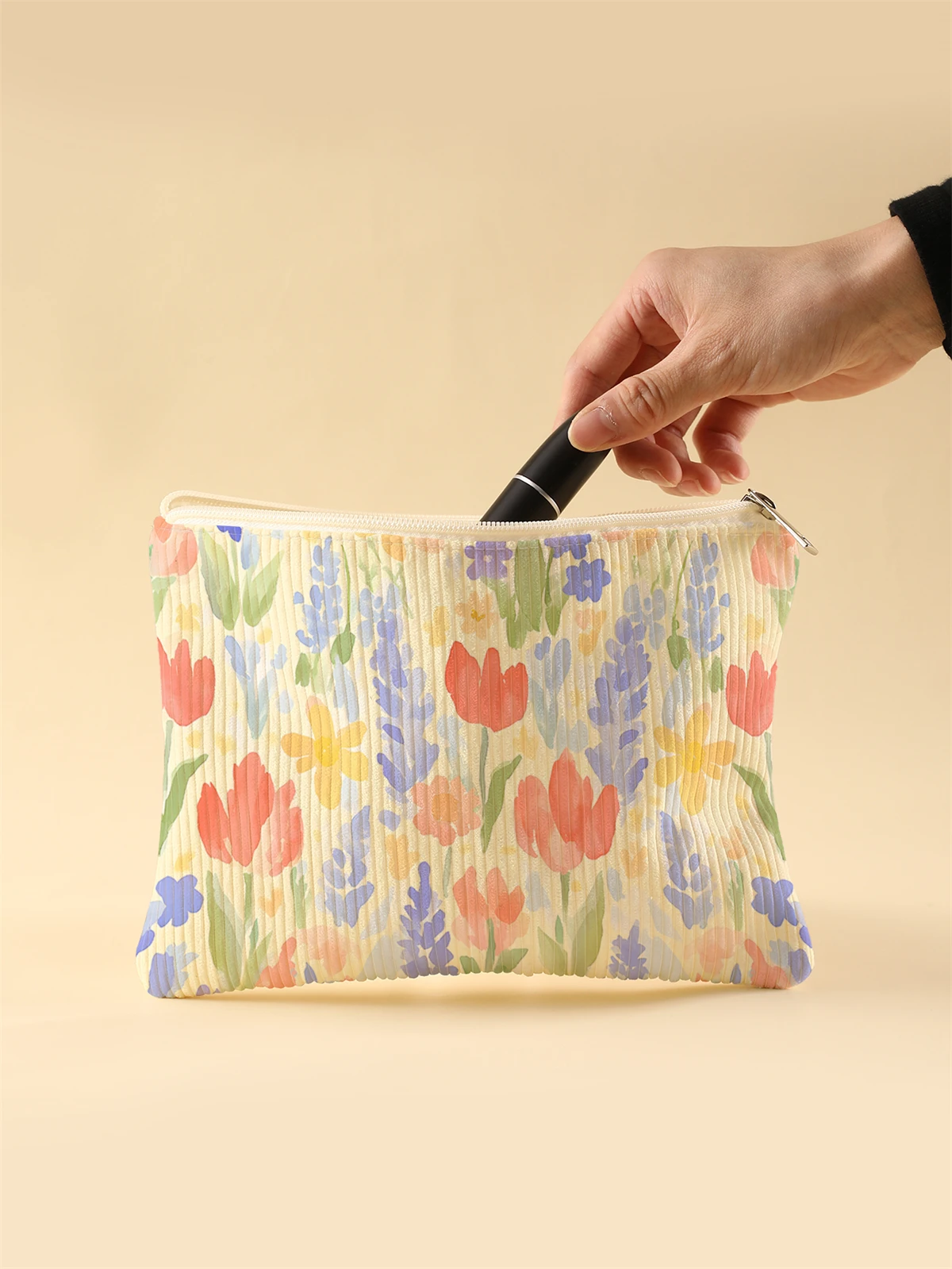 Corduroy Travel Cosmetic Bag Portable Makeup Storage Bag Purses Women Large Capacity Zipper Make Up Organizer Storage Clutch