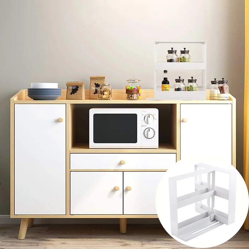 Description Picture 6 of item1pc Plastic Storage Rack 2-Tier Rotating Spice Organizer, Multi-Functional Cabinet Holder for Medicines Hardware Essential Oils