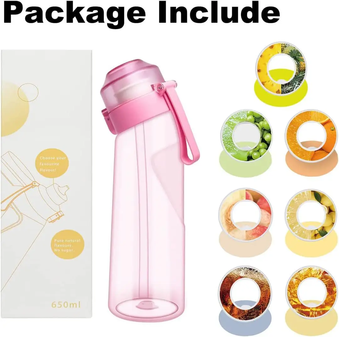 Air Flavored Water Bottle With 7 Flavor Ring Sports Fashion Straw Tritan Plastic Cup Suitable for Outdoor Sports Fitness