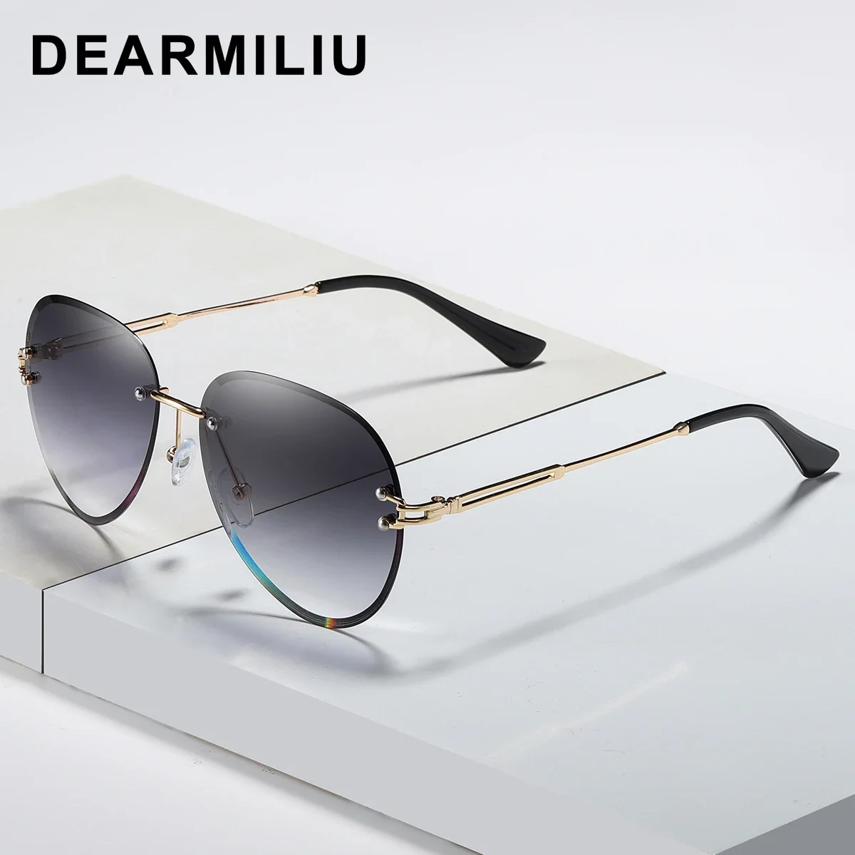 

DEARMILIU Brand Designer Fashion Lady Sun glasses Rimless Women Sunglasses Vintage Alloy Frame Shades Oculo Gradient Lens UV400