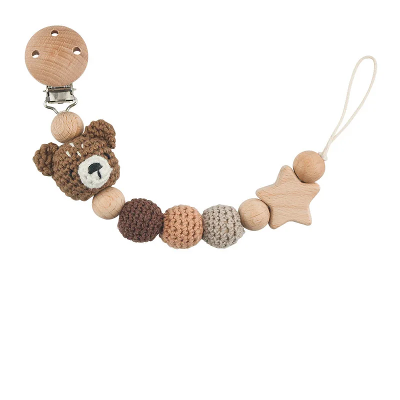 Beech-Wood Silicone Bead Pacifier Clip Drool-Bib Anti-Drop Chain Baby  Essential - AliExpress