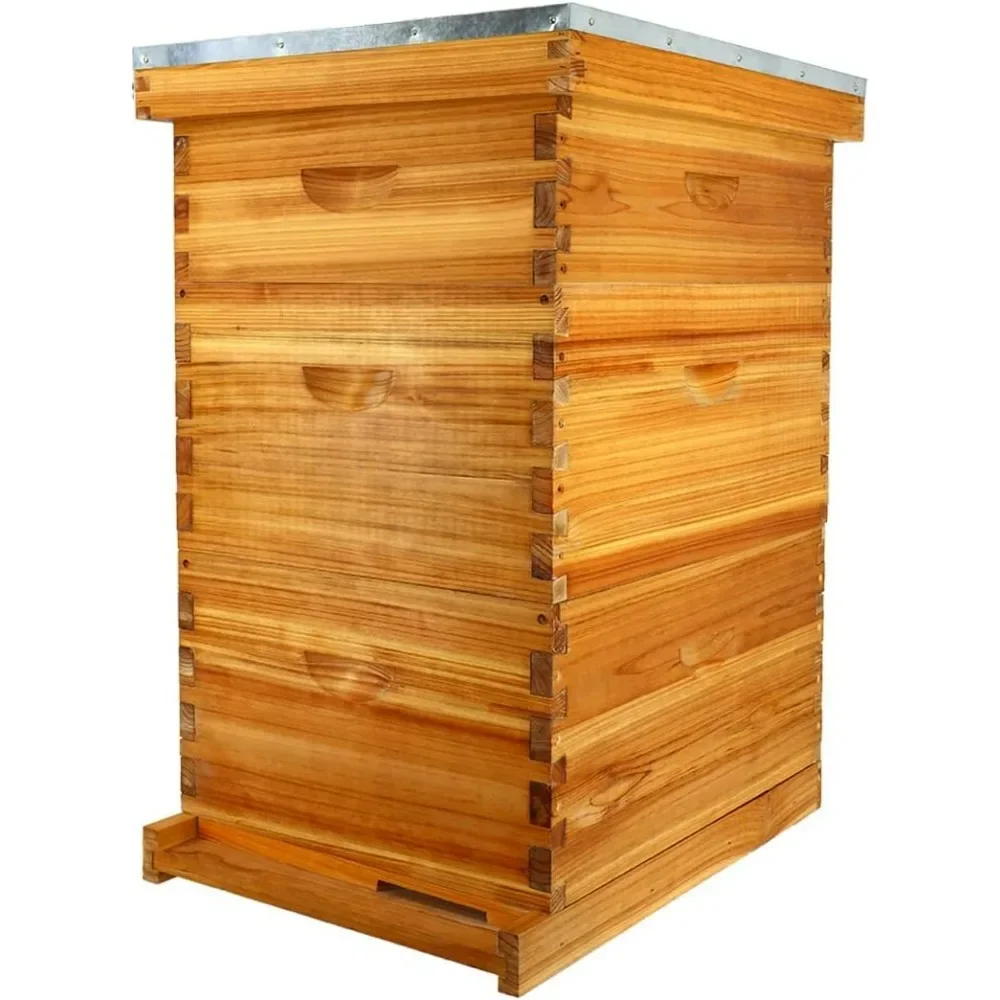 10-Frame Beehive Dipped in Beeswax, Complete Bee Hives and Supplies Starter Kit Includes 2 Deep Hive Bee Box Beehive