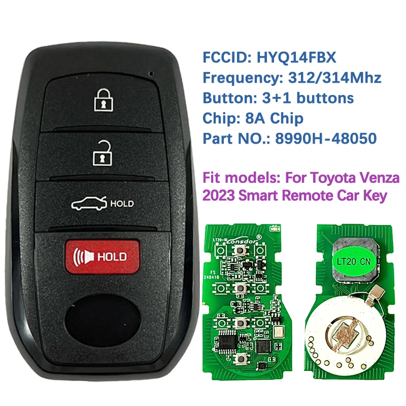 

CN007319 Aftermarket 4 кнопочный смарт-ключ дистанционного управления 312/314 МГц 8A/H чип 8990H-48050 FCC HYQ14FBX для Toyota Venza 2021