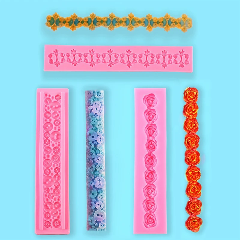 

1PC Long Strip Lace Roses Flowers Chocolate Wedding DIY Fondant Cake Decorating Tools Silicone Mold Border Embosser Mold