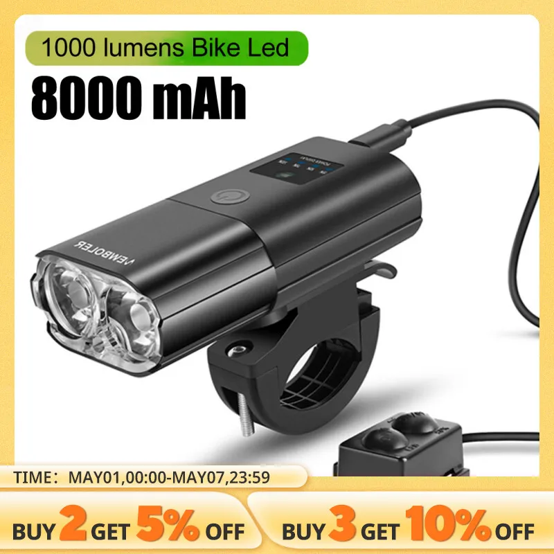 Faro Bici Elettrica 12W Con Clacson Integrato - Luce Anteriore Regolabile Per Scooter E E-Bike 36V/48V