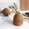 Nordic Style Rattan Vase,Japanese style Porcelain Flower Vases,Tabletop Plants Pot Terrarium for Plants Living Room Home Decor 2