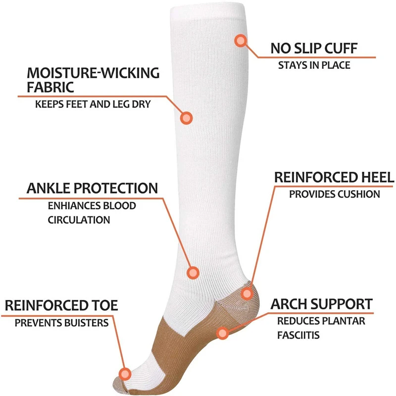Compression Socks 1 Pair Unisex Copper Anti Fatigue Pain Relief Knee High 15-20 mmHg For ONDREJ
