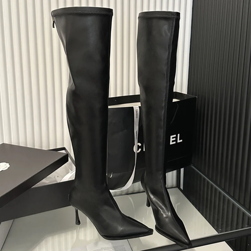 Elegant Women's 8cm High Heels Over The Knee Boots Thigh High Boots Ladies  White Pointed Toe Crotch High Boots Sexy Party Shoes - AliExpress