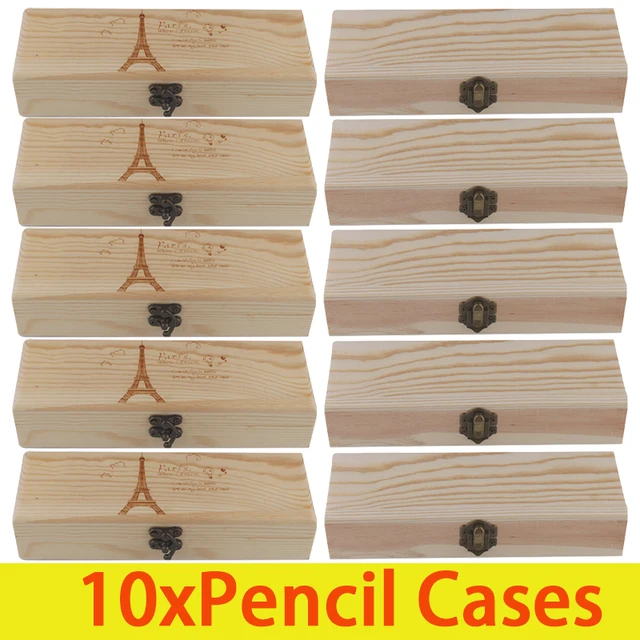 10Pcs Rectangle Wood Pencil Cases With Iron Lock Handmade Diy Painted Pen Stationery Box Home Office School Student Supplies