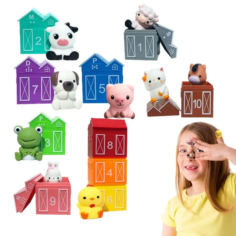 

Игрушки для пальцев с животными на ферме, креативный Строительный набор Монтессори, обучающая сенсорная игрушка для мальчиков, девочек, детей, малышей для дома