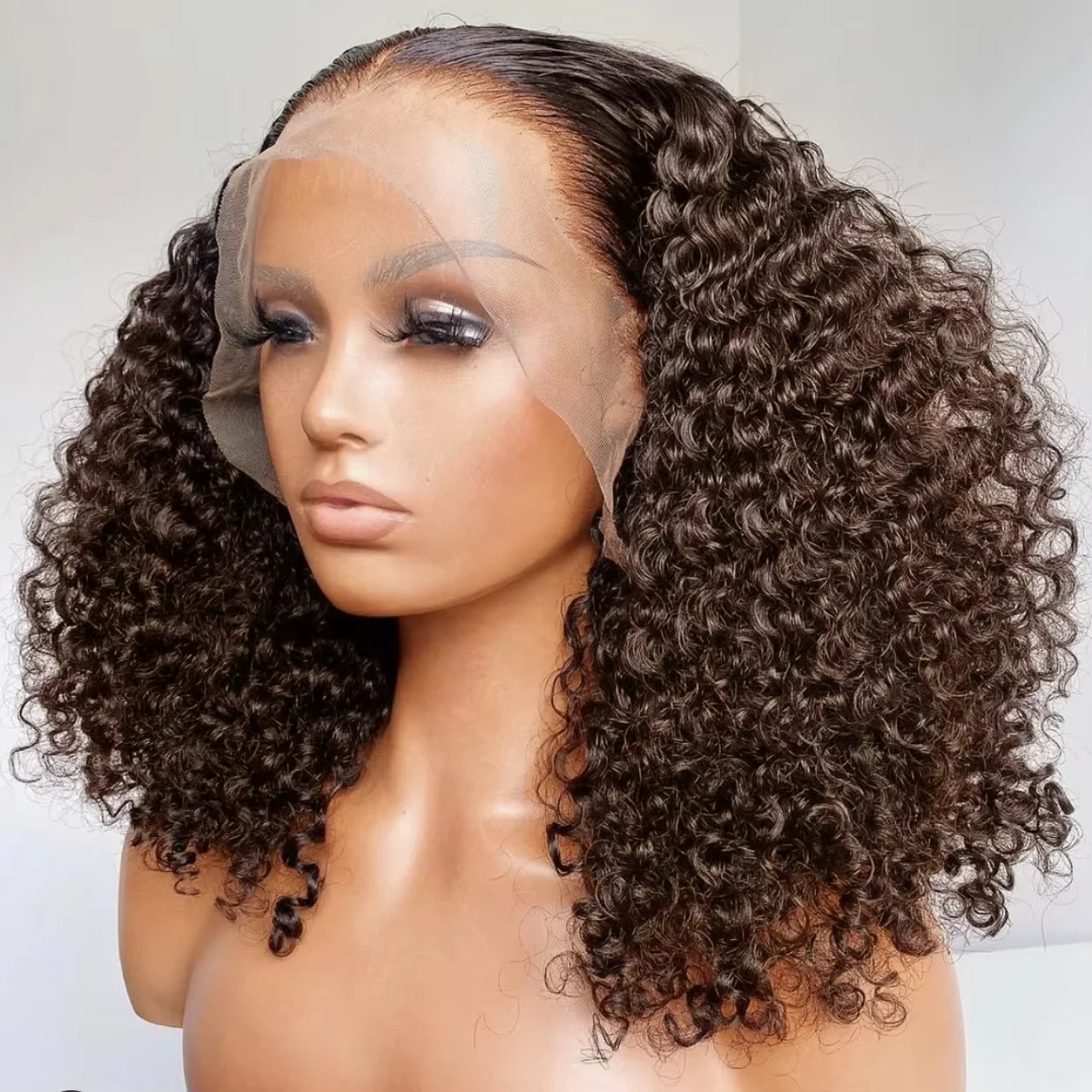 Short Bob Curly Wig Human Hair 13x4 4x4 Deep Wave Lace Front Wigs Human Hair Chocolate Brown 200 Density Lace Front Wigs 16 Inch