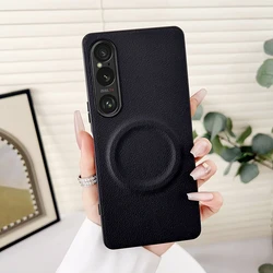 Luxury Leather Magnetic Wireless Charging Phone Case with Magsafe Compatibility for Sony Xperia 1 VII (Black)