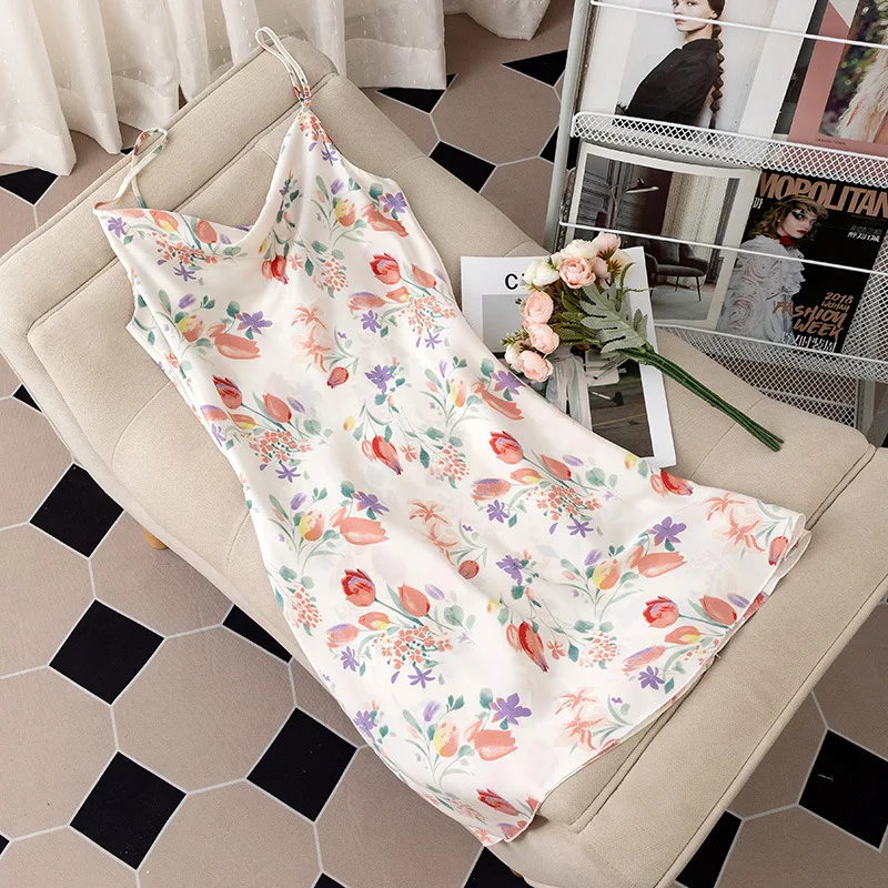 

Женская пикантная Ночная рубашка на бретелях-спагетти модная повседневная одежда для сна с принтом женское свободное интимное нижнее белье Ночная рубашка