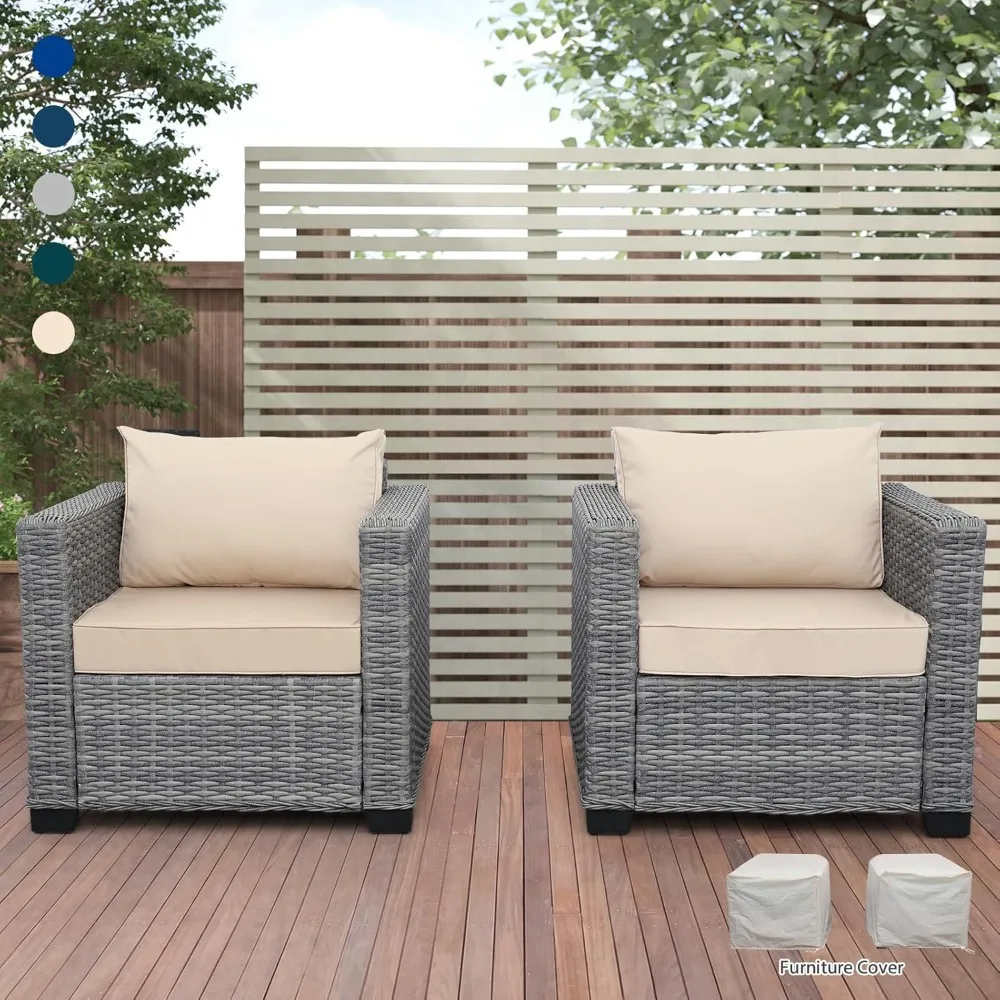 Outdoor Furniture Club Chair Patio Single Sofa Chairs Outdoor Chairs Set of 2 Outdoor Sofa Accent Chair with Anti-Slip 2