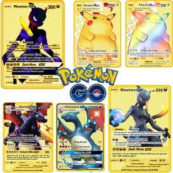 Carte de Collection pokémon en métal, Pikachu, Dragon qui respire le feu, personnages d'anime brillants, jeu d'entraînement, jouets pour enfants, nouvelle Collection 