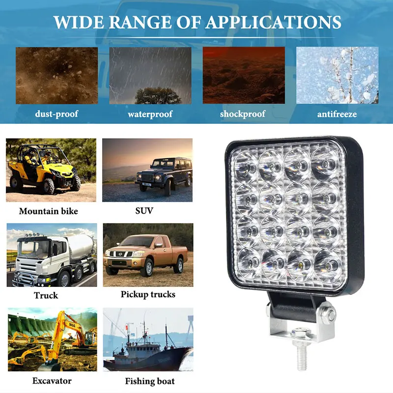 1PC 16LED White Mini Off-Road Work Light Bar