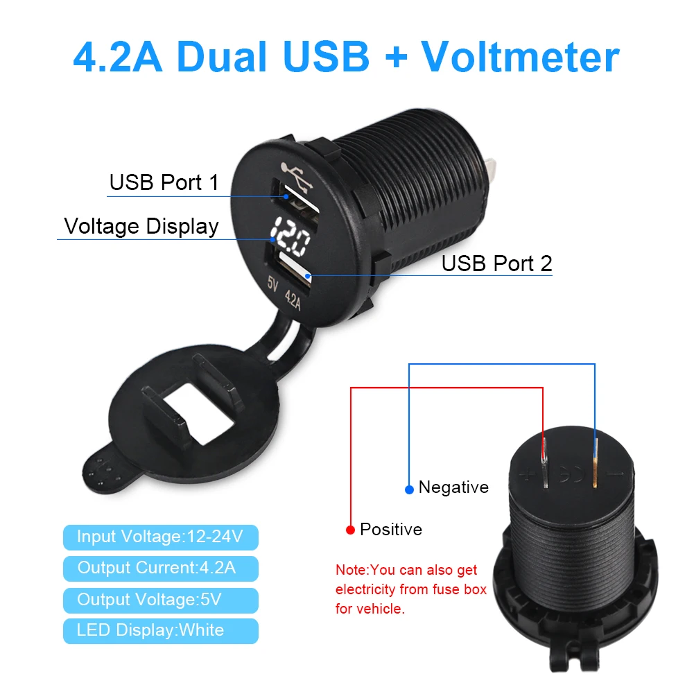 4.2A Dual USB Fast Car phone Charger Socket Accessories Waterproof Power Outlet with LED Digital display voltmeter for Car Boat images - 6