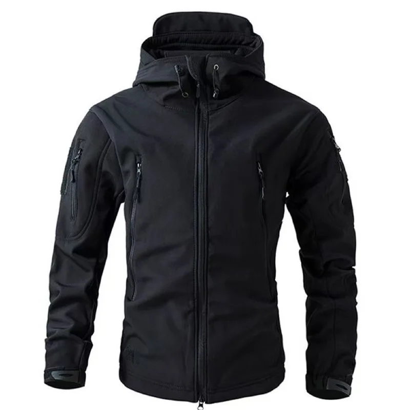 2025 New Men Winter Autumn Work Outwearing Parka Black Fleece Lined