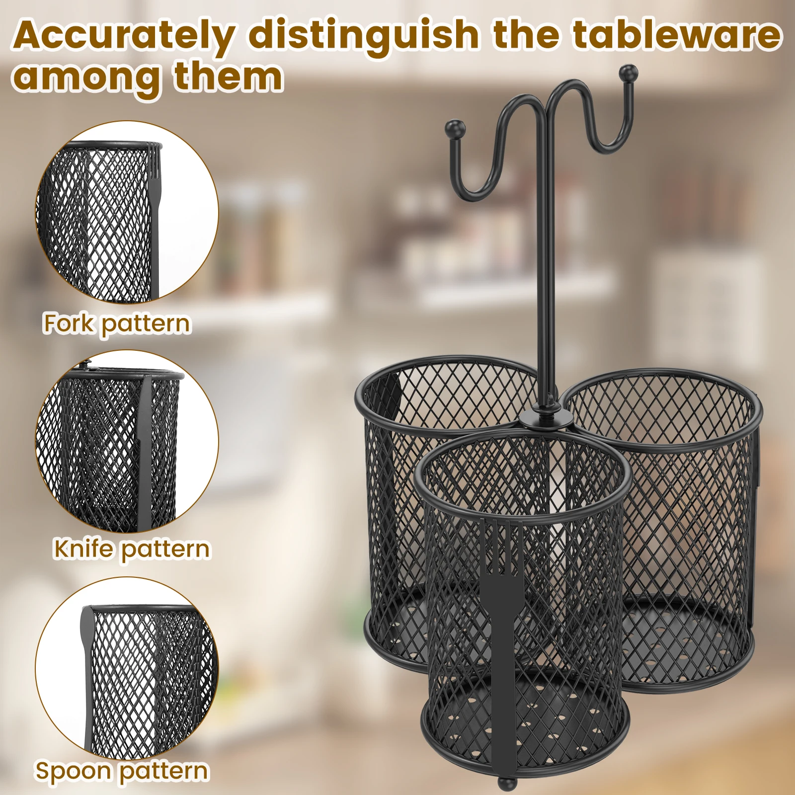 Utensil Caddy Silverware Cutlery Holder Kitchen Countertop Flatware Organizer Metal Utensil Holder Rack  Drying Rack For Home 3