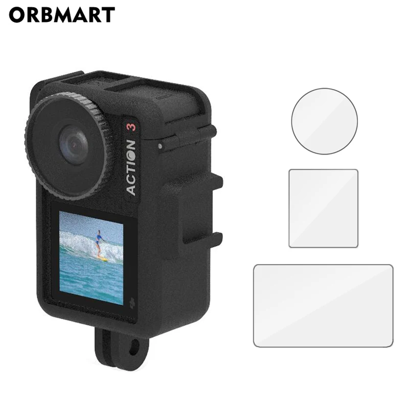 

For DJI Osmo Action 3 Frame Case Lens Cap Protective Cover Cold Shoe Mount Glass Screen Protector for DJI Action 3 Accessories