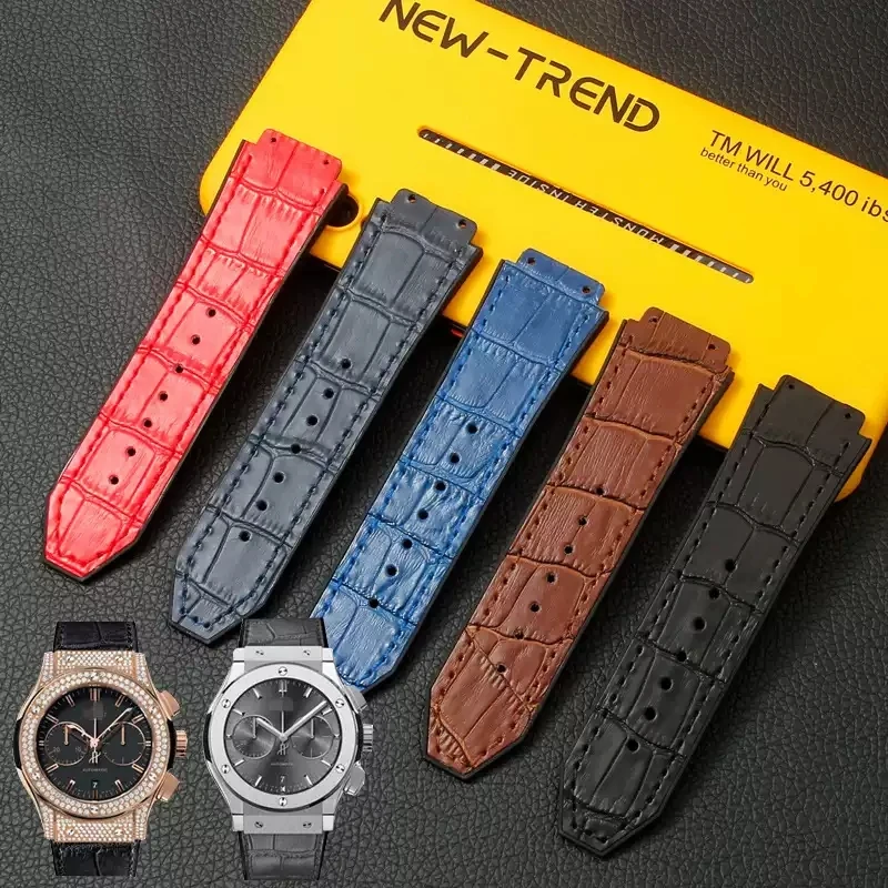 Luxury Genuine Leather Waterproof Watchband - Men's Bracelet Accessory with Chain Design