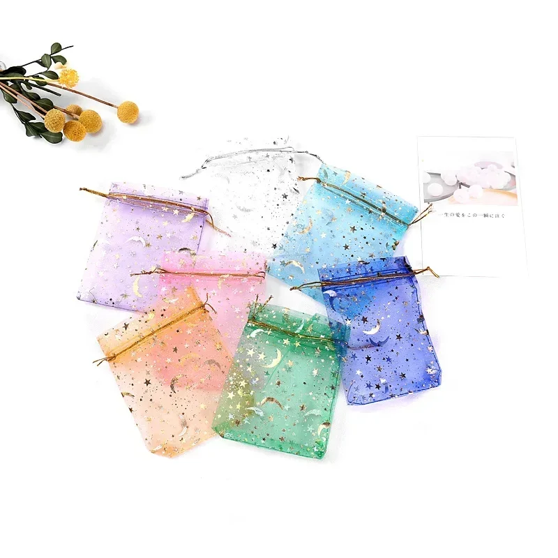Gift Bags 50/100 Pcs Drawstring Jewelry Candy Packaging Star Moon Small Organza Pouches Wedding Favor
