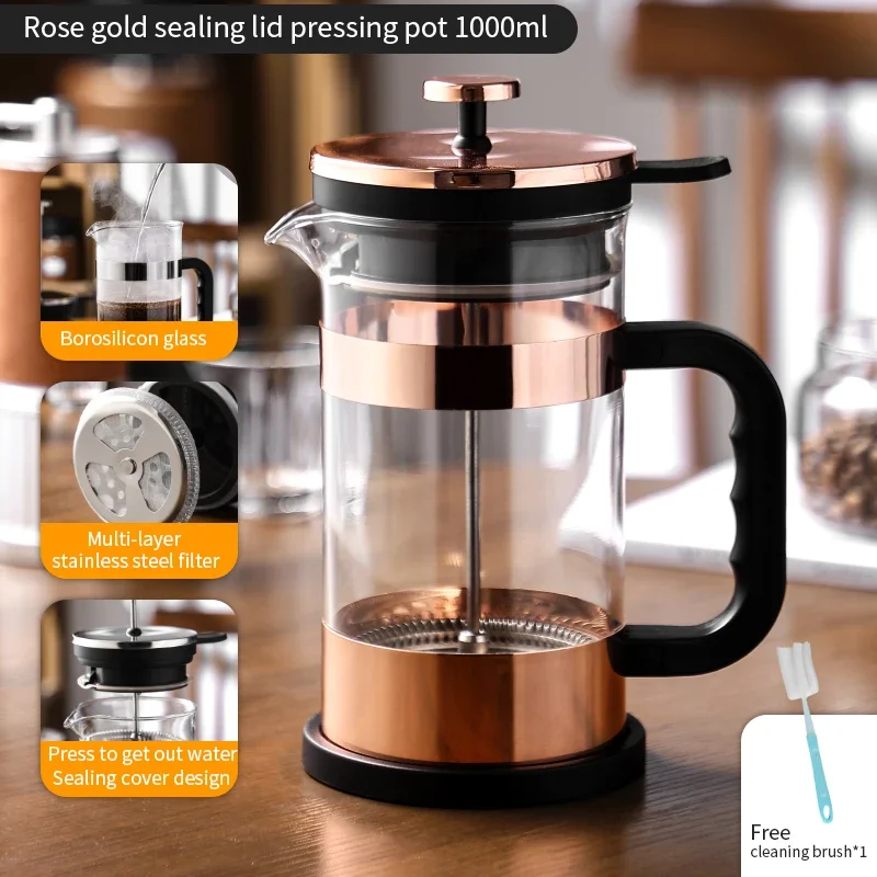 BINCOO 1000ml French Press Coffee Maker - Borosili...