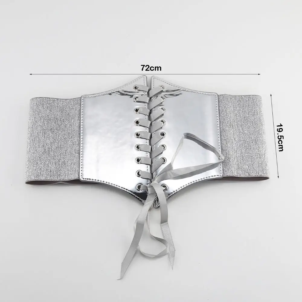 Versatile Retro Waist Belt Gold Silver Lace Up Corset Belt PU Leather Elastic Design Wide Belt for Women