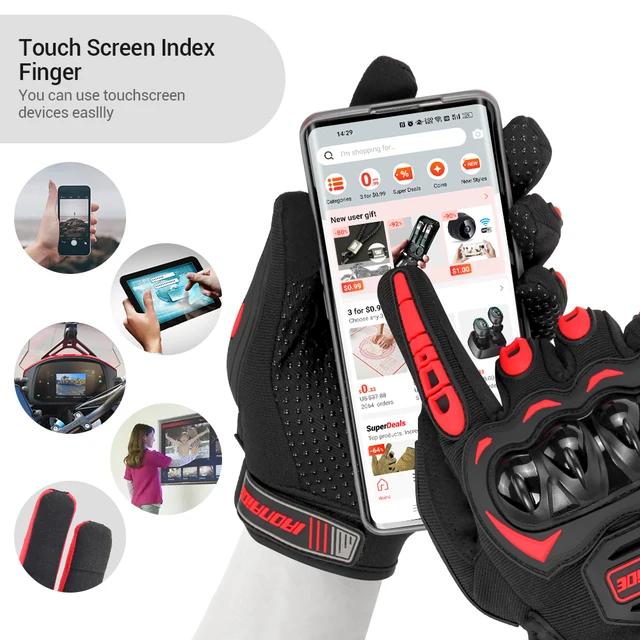 Motorcycle Gloves Wearable Moto Motocross Breath Touch Screen Racing Motorbike Bicycle Protective Gears Summer Black Blue Glove 2