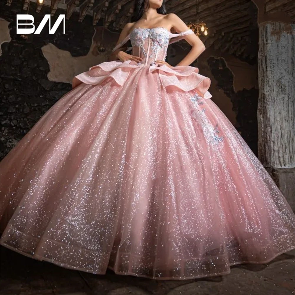 Fairy Tale Women Ball Gown Prom Dress Sweet 15 16 Dresses Cocktail Floral Appliques Quinceanera Dress Cocktail Dresses