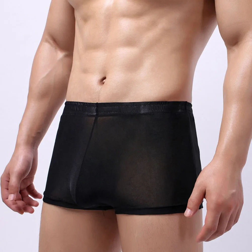 Men Transparent Boxer Ultra-thin Mesh Briefs Solid Color Waistband Trunks Lightweight Breathable Daily Wear Gay Man Lingerie