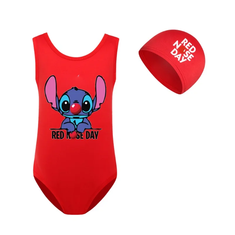 2-8years Lilo Stitch Girls Swimsuit One Piece Swimwear Fashion Lilo and Stitch Swimwear For Children Summer Bathing Suits+cap