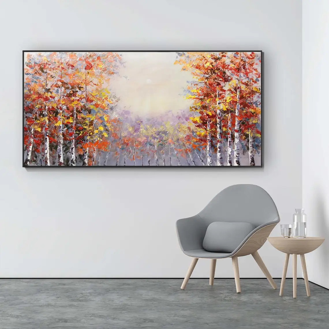 

Large Birch Trees Hand Painted Oil Painting On Canvas Autumn Natural Scenery Paitings Living Room Wall Decor Fashion Wall Art