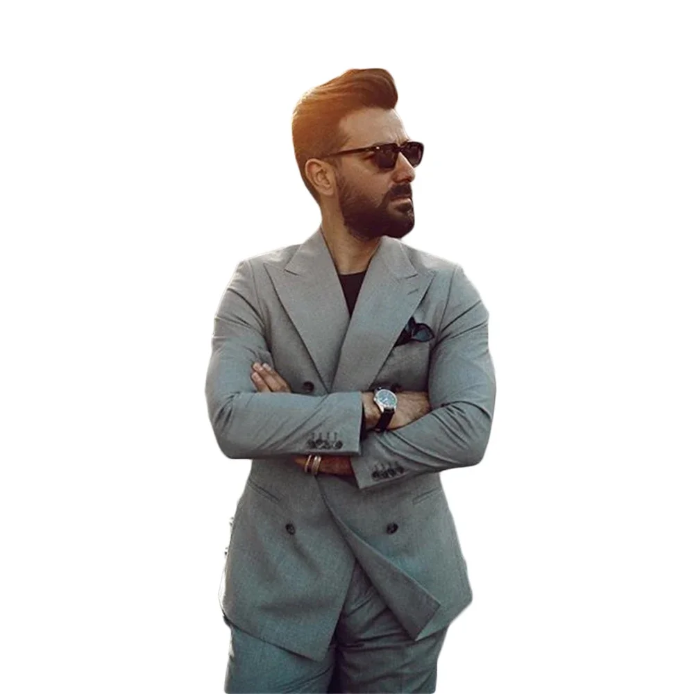 Fashion Gray Business Men Suit Smart Casual Slim Fit Blazer Hombre Groom  Tuxedos High Quality Custom 2 Piece Set Costume Homme