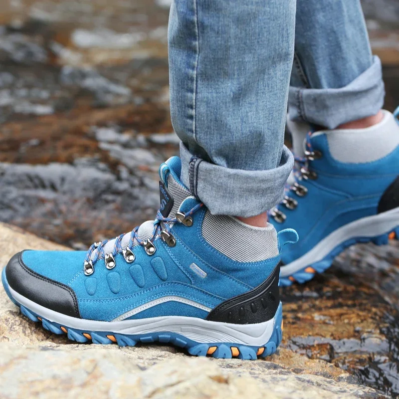 Winter High Top Women Hiking Waterproof Trekking Boots Mountain Climbing Shoes Sports Rubber Sole Shoes Nubuck Men Couple hiking shoes