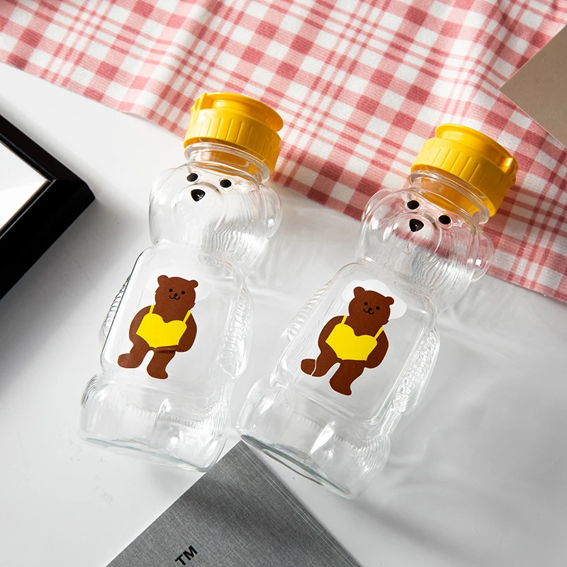 240ML Cute Cartoon Bear Cup With Straw Squeezable Milk Tea Juice Bear