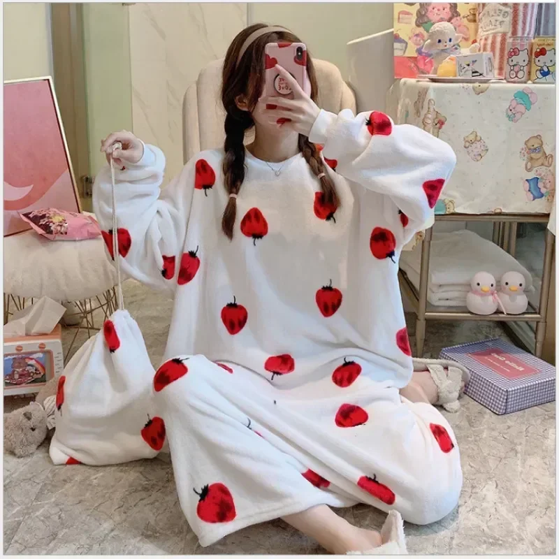 

Winter Velvet Sleep Striped Sleepwear Flannel Nightwear Clothing Loungewear Nightdress Home Nightgowns Pyjama Women Dress Ladies