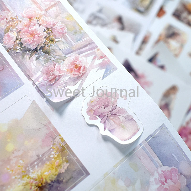 20Sheets Sakura Girls Sticker Set Per-Cut Aesthetic Decorative PET Washi Sticker Book for Scrapbooking Journal Diary Material