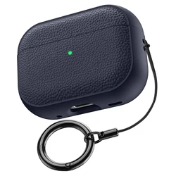 Leather - Texture Shockproof Earphone Case with Keychain - AirPods Pro 3 (Blue)