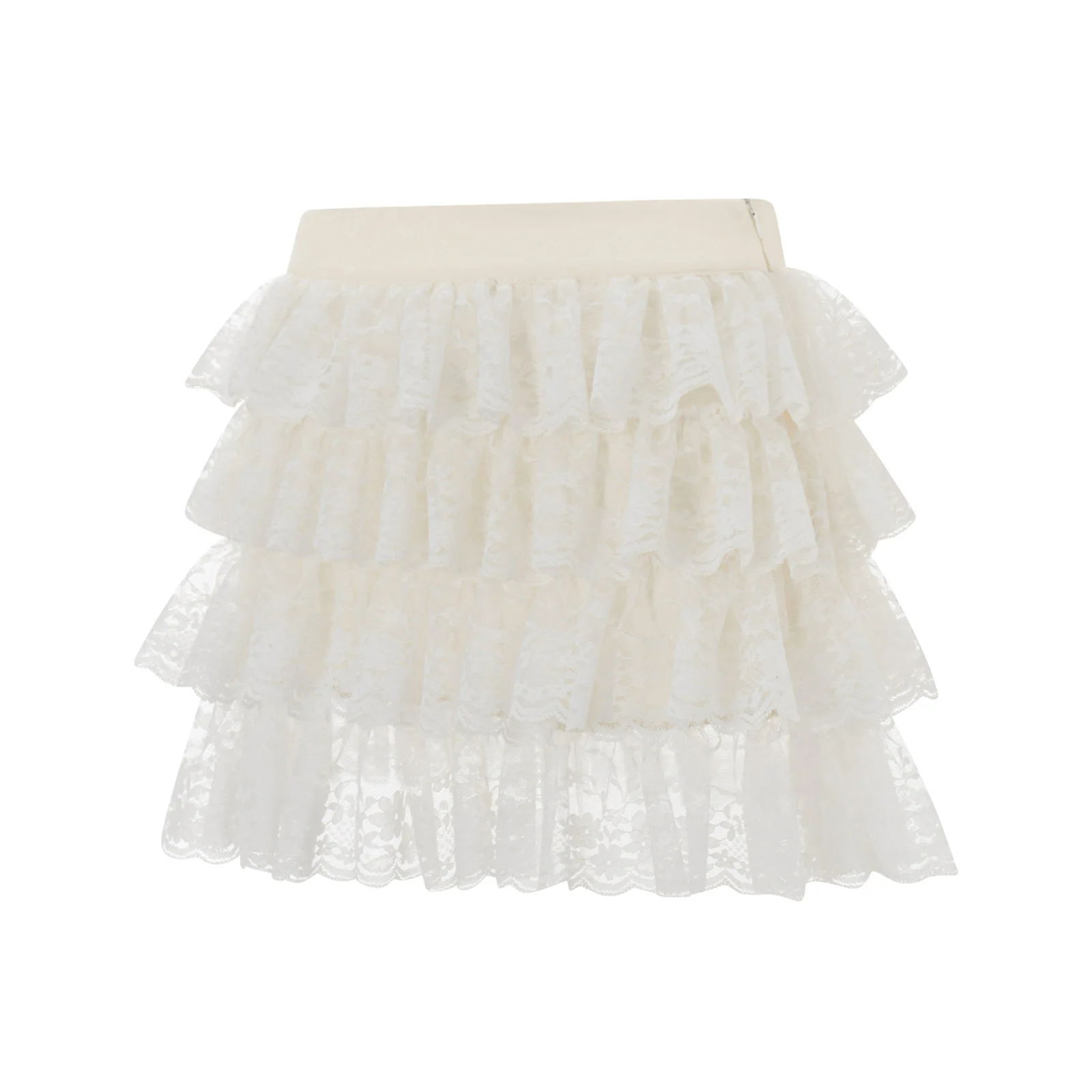 

Women's Mini A-Line Skirts Cute High Waist Solid Color Lace Ruffle Skirts Short Cake Skirts