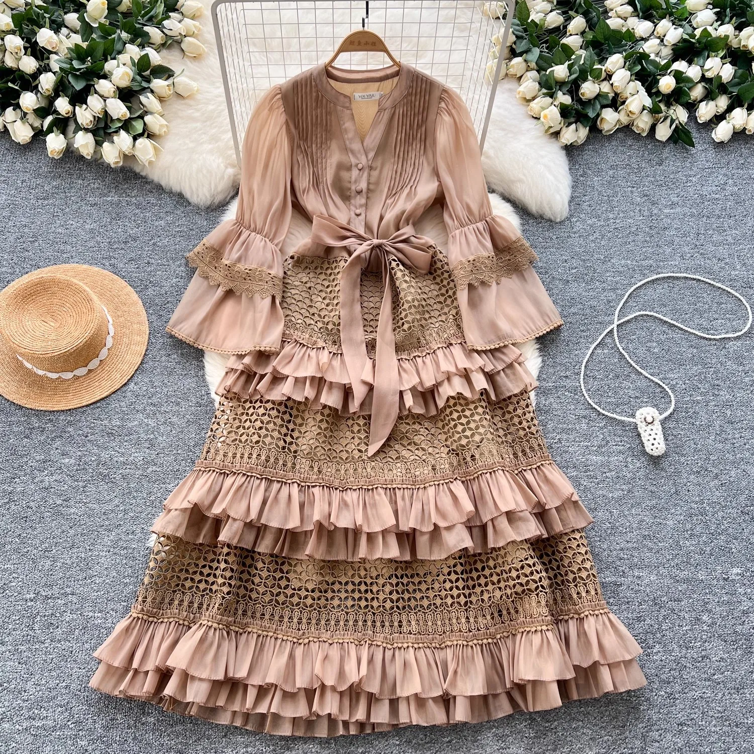 chinese dress ladies Same French Lace Midi Dress | White main image 0
