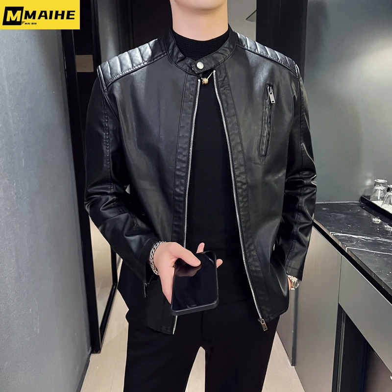 Mens White Leather Jackets Fashion Trend Simple Personality Men's Autumn Spring PU Leather Jackets Winter Slim Windbreaker Mens