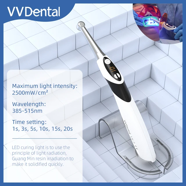 VVDental Wireless LED Light Curing 1S Polymerization Lamp 2500mw/cm² Resin Curing Light Head 2 Mode Adjust Dental Equipment