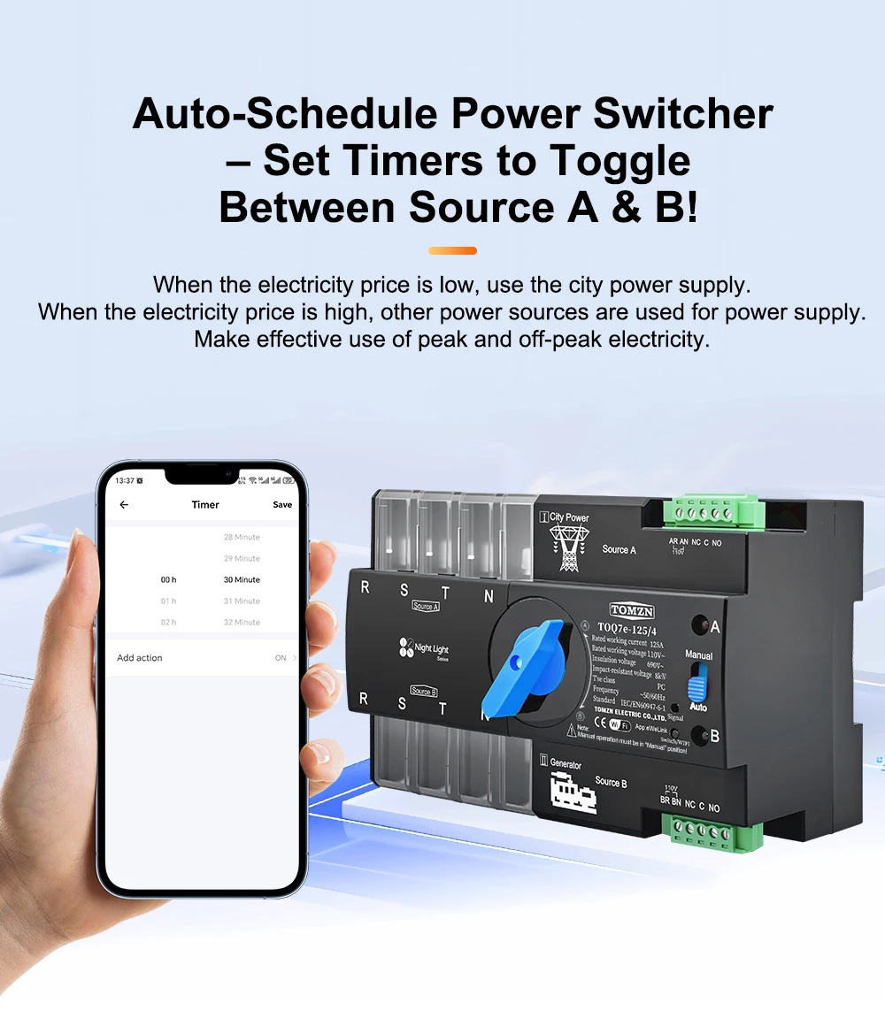 110V 120V Three Phase WIFI smart ATS Dual Power Automatic TransferSelector Switc