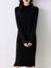 Women's Cashmere Sweater Dress, 100 Pure Wool, Long, Semi-Turtle Neck, Skirt, Loose, Autumn, Winter 4