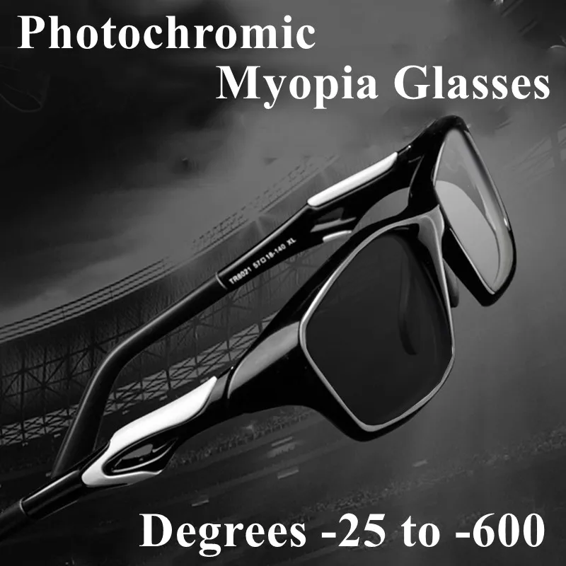 

Men Sports Photochromic Myopia Glasses TR90 Full Frame Anti-slip Eyewear Ultralight Nearsighted Glasses Minus Diopter Eyewear 75