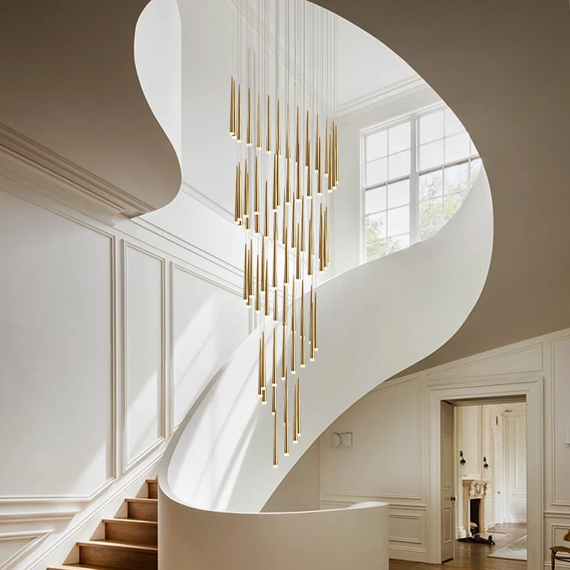 

Stair chandelier villa simple atmosphere personality living room dining room duplex building revolving long chandelier